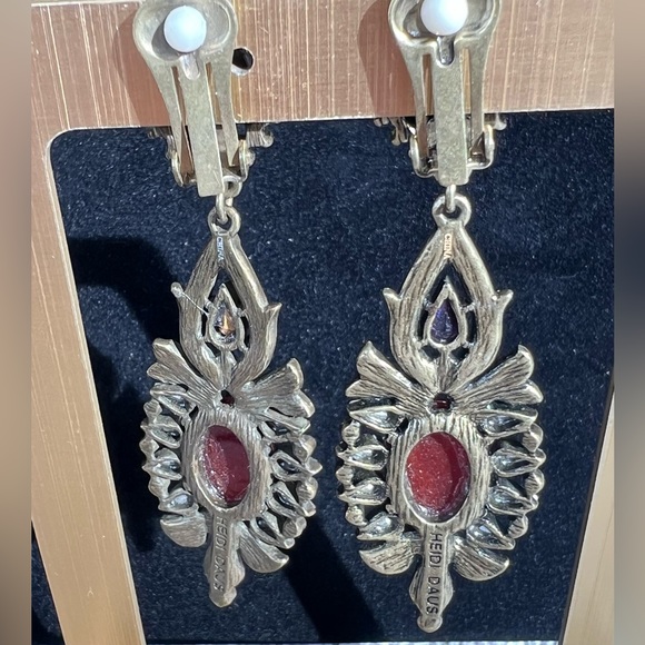 Heidi Daus vintage long drop carnelian beads clip on Earrings - Picture 6 of 8